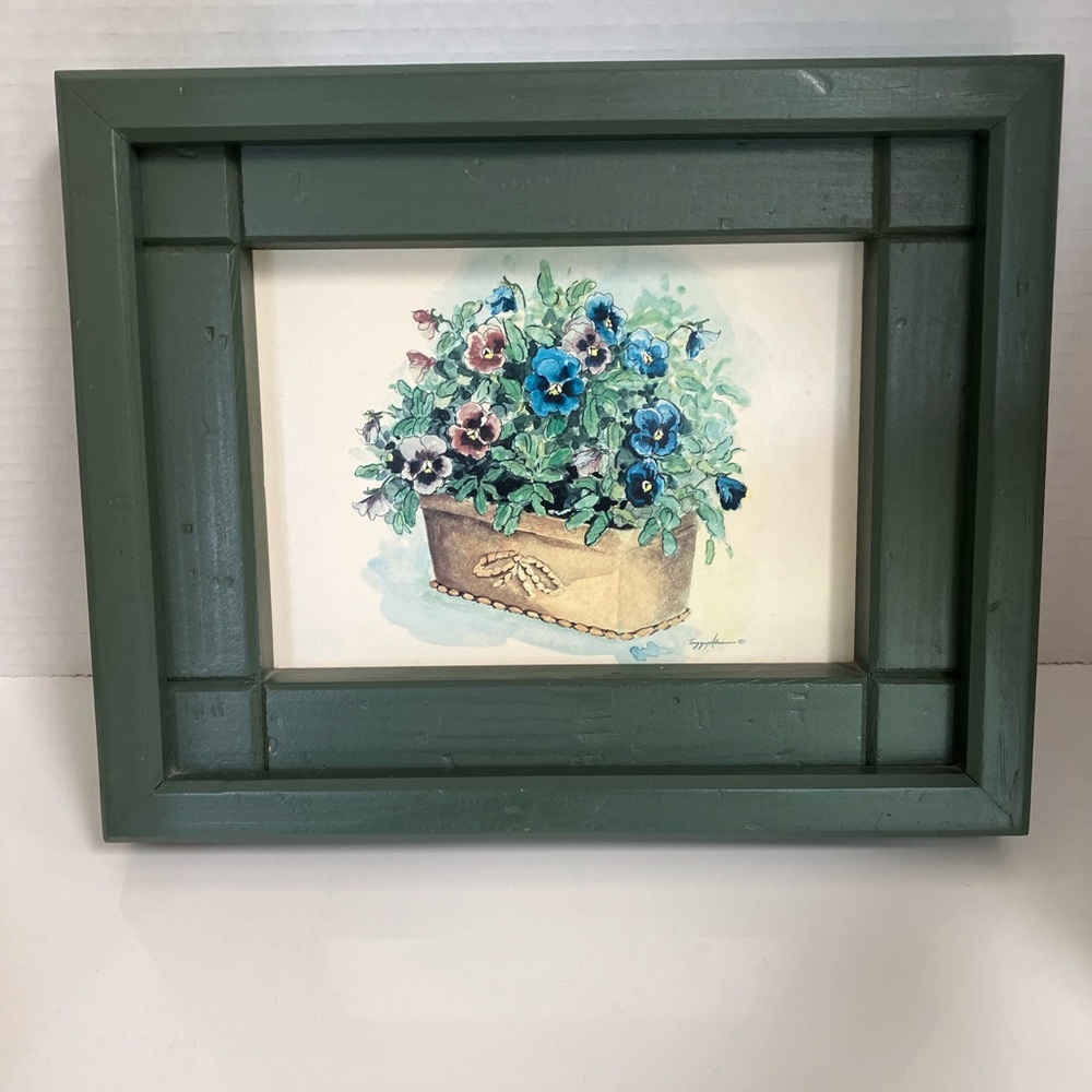 Lithography Peggy Abrams Green wood Frame, 8.5 x 10.5 cottage core